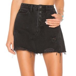 Free People Denim A-Line Skirt in Black
